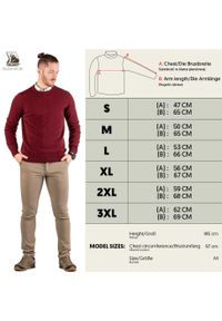 TAGART - Sweter myśliwski męski Tagart Oslo 100% wełna Merino. Kolor: czerwony. Materiał: wełna