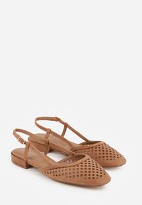 Renee - Brązowe Sandały Slingback z Kwadratowym Noskiem i Ażurową Cholewką Jurria. Okazja: na co dzień. Kolor: brązowy. Materiał: jeans. Szerokość cholewki: normalna. Wzór: ażurowy. Styl: casual #2