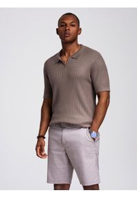Ombre Clothing - Męska koszulka polo bez guzików z otwartym kołnierzykiem – popielata V4 OM-POSS-0160 - XXL. Typ kołnierza: polo. Kolor: szary. Materiał: dzianina, wiskoza, nylon, prążkowany, elastan. Styl: klasyczny, elegancki