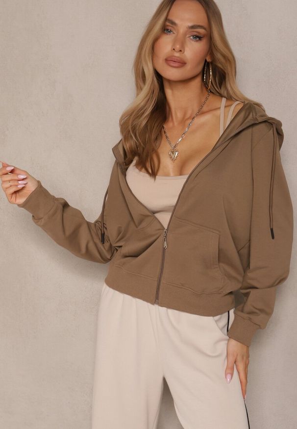 Renee - Brązowa Bluza Rozpinana z Bawełny z Kapturem Telisienna. Typ kołnierza: kaptur. Kolor: brązowy. Materiał: bawełna
