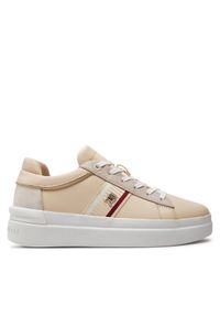TOMMY HILFIGER - Tommy Hilfiger Sneakersy Corp Webbing Court Sneaker FW0FW07387 Beżowy. Kolor: beżowy. Materiał: skóra