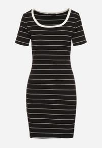 Born2be - Czarna Bawełniana Sukienka w Paski o Dopasowanym Kroju Tiamirene. Okazja: na co dzień. Kolor: czarny. Materiał: bawełna. Wzór: paski. Typ sukienki: proste. Styl: klasyczny, casual #6