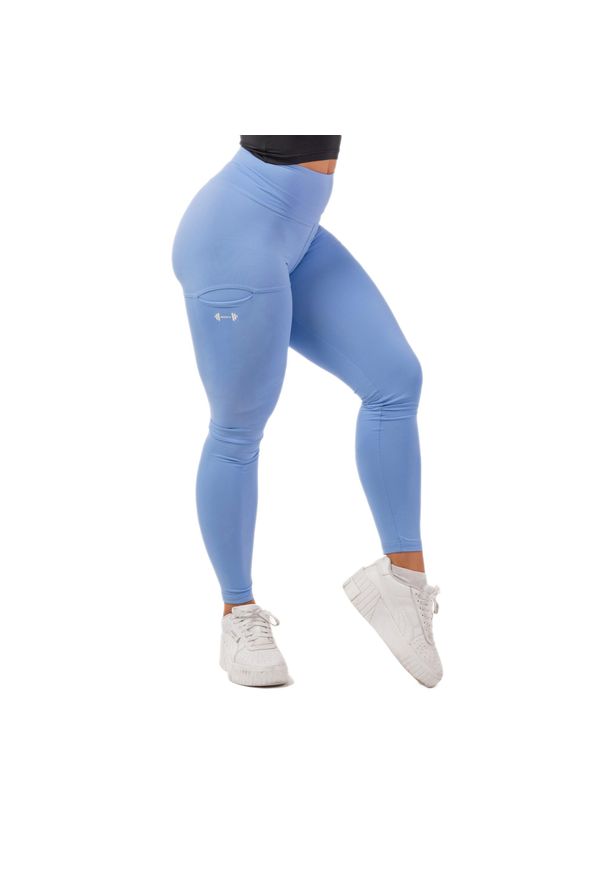 Legginsy fitness damskie NEBBIA Active High-Waist Smart Pocket. Stan: podwyższony. Kolor: niebieski. Sport: fitness