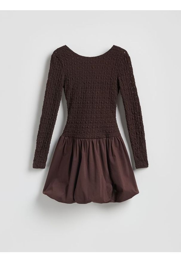Reserved - Sukienka bombka - ciemnobrązowy. Kolor: brązowy. Materiał: dzianina, bawełna. Typ sukienki: bombki