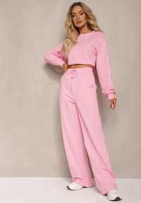 Renee - Różowe Szerokie Spodnie Dresowe z Elastycznej Bawełny Niarti. Kolor: różowy. Materiał: dresówka, bawełna