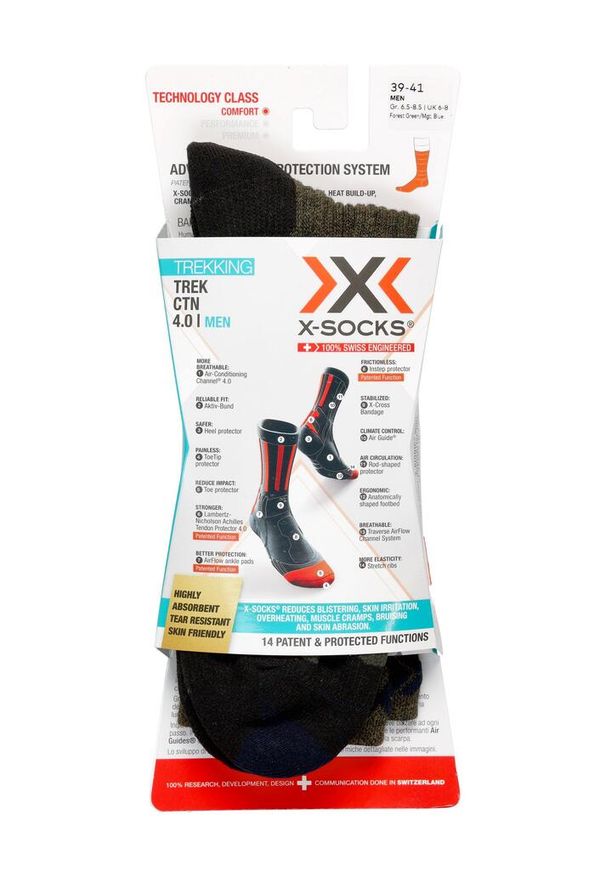 Skarpety trekkingowe X-Socks Trek X CTN. Kolor: wielokolorowy, czarny, zielony. Sport: turystyka piesza