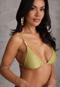 Renee - Jasnozielone Bikini Biustonosz z Wiązaniem na Plecach i Koralikami i Majtki Figi Sheille. Kolor: zielony. Wzór: haft, aplikacja #4