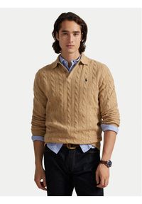 Polo Ralph Lauren Sweter 710974165004 Beżowy Regular Fit. Typ kołnierza: polo. Kolor: beżowy. Materiał: wełna