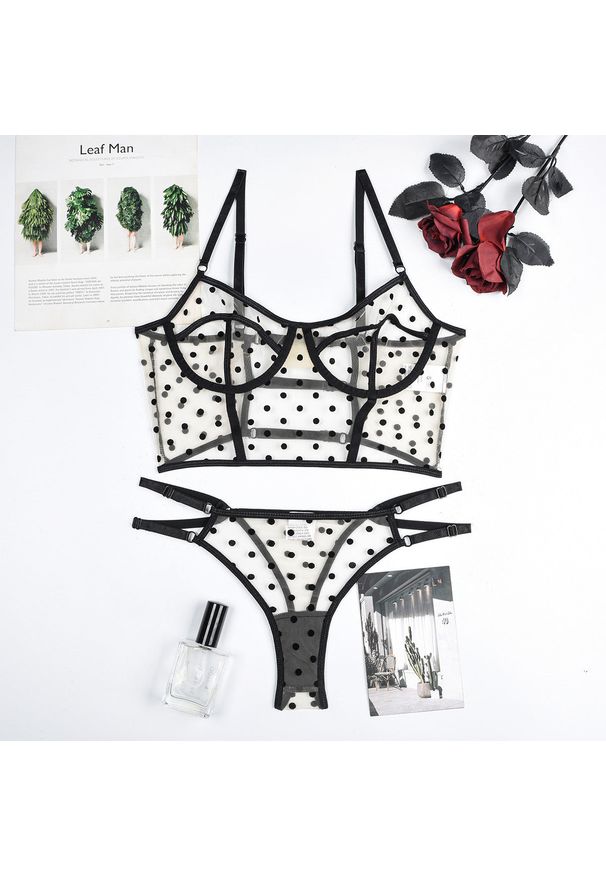 Intica - Komplet bielizny z usztywnianym biustonoszem i figami w kropki Ailish. Kolor: beżowy. Materiał: materiał. Wzór: kropki