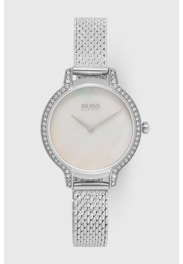 BOSS zegarek 1502558 damski kolor srebrny. Kolor: srebrny. Materiał: materiał