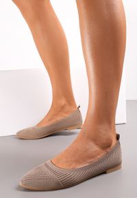 Renee - Ciemnobeżowe Wsuwane Balerinki z Miękkiego Materiału Omenikkes. Okazja: na spacer. Zapięcie: bez zapięcia. Kolor: beżowy. Materiał: materiał. Sezon: lato #2