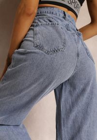 Renee - Niebieskie Szerokie Jeansy High Waist Onte. Okazja: na co dzień. Stan: podwyższony. Kolor: niebieski. Wzór: aplikacja. Styl: casual #4