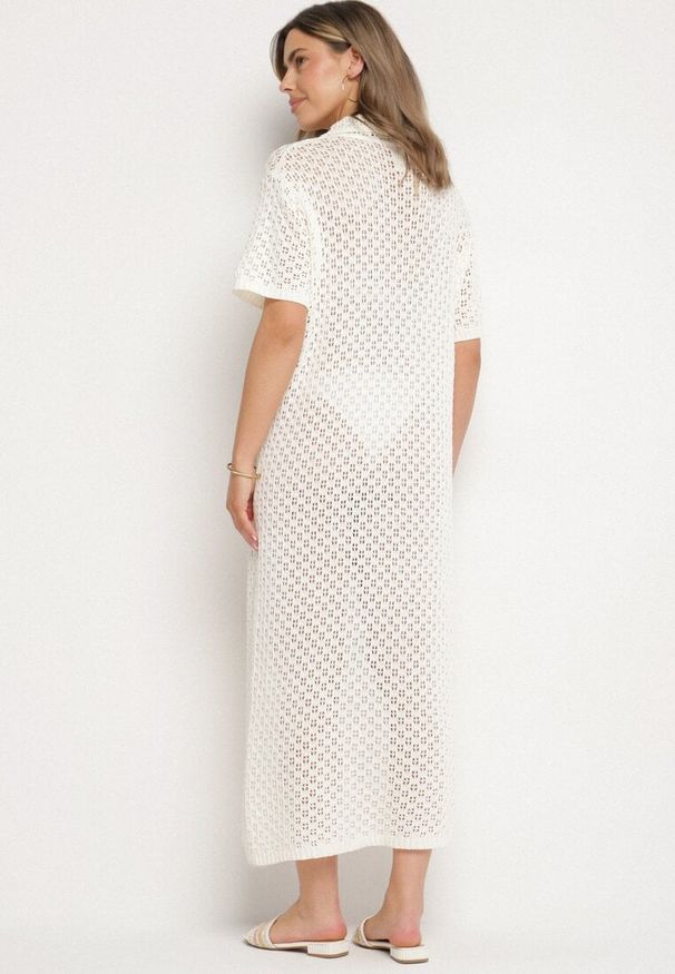 Born2be - Jasnobeżowa Siateczkowa Sukienka Koszulowa z Bawełną Folaris. Okazja: na co dzień. Kolor: beżowy. Materiał: bawełna. Sezon: lato. Typ sukienki: koszulowe. Styl: casual, elegancki