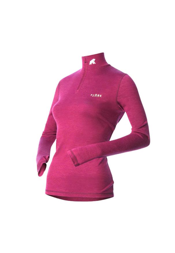 FJORK MERINO - Damski t-shirt z długim rękawem, 100% z wełny merynosów - Bjork 210 Zip. Kolor: różowy. Materiał: wełna. Długość rękawa: długi rękaw. Długość: długie. Sezon: zima. Sport: narciarstwo