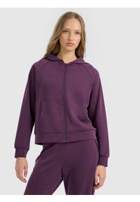 4f - 4F Bluza dresowa rozpinana z modalem damska - fioletowa XS. Okazja: na co dzień. Typ kołnierza: kaptur. Kolor: fioletowy. Materiał: dresówka. Styl: casual #1