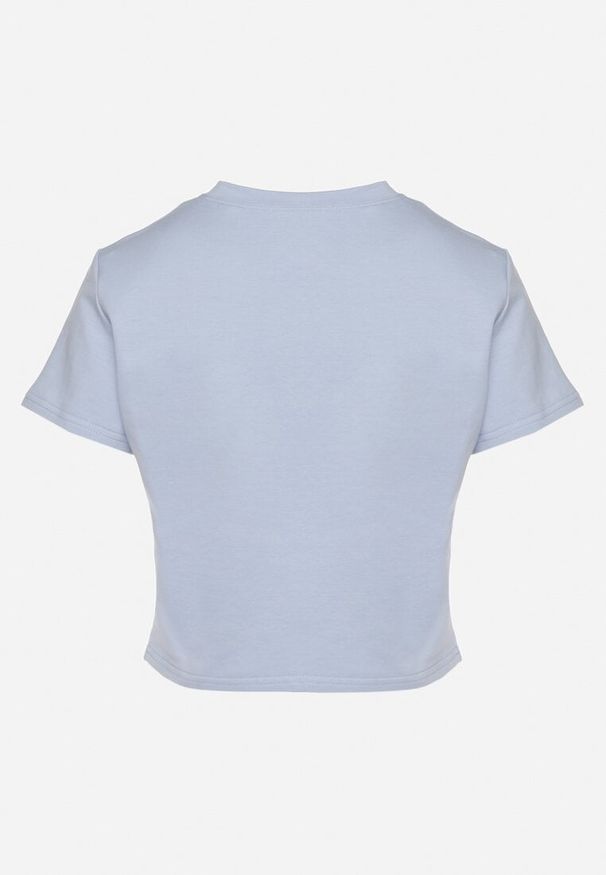 Born2be - Jasnoniebieski T-shirt z Bawełny o Krótkim Kroju Galarina. Okazja: na co dzień. Kolor: niebieski. Materiał: bawełna. Długość: krótkie. Styl: elegancki, klasyczny, casual