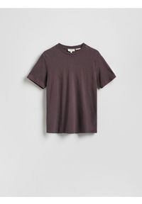 Reserved - T-shirt regular fit z lnem - brązowy. Kolor: brązowy. Materiał: len #1