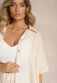Renee - Beżowy 2-Częściowy Komplet Koszula z Krótkim Rękawem Spodnie z Gumką w Pasie Vimacia. Kolor: beżowy. Materiał: materiał #3