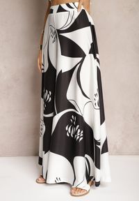 Renee - Czarno-Białe Szerokie Spodnie Palazzo z Wiskozy High Waist z Gumką w Pasie Vorrlea. Okazja: na co dzień. Stan: podwyższony. Kolor: czarny. Materiał: wiskoza. Styl: casual #5