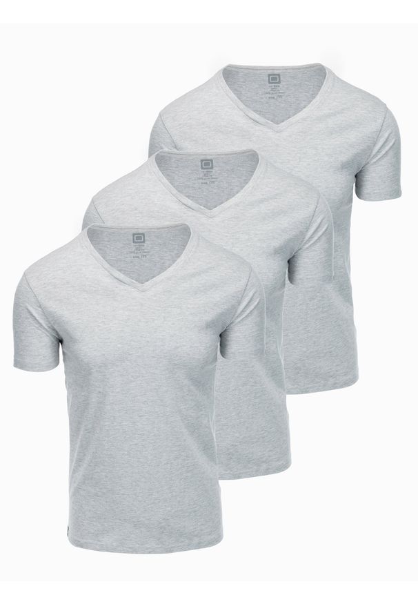 Ombre Clothing - Zestaw koszulek bawełnianych V-NECK 3-pak - szary melanż V10 - Rozmiar: XXL. Typ kołnierza: dekolt w serek. Kolor: szary. Materiał: bawełna. Wzór: melanż. Styl: klasyczny