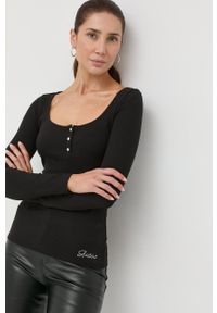 Guess longsleeve damski kolor czarny. Kolor: czarny. Materiał: materiał, wiskoza. Długość rękawa: długi rękaw. Długość: krótkie