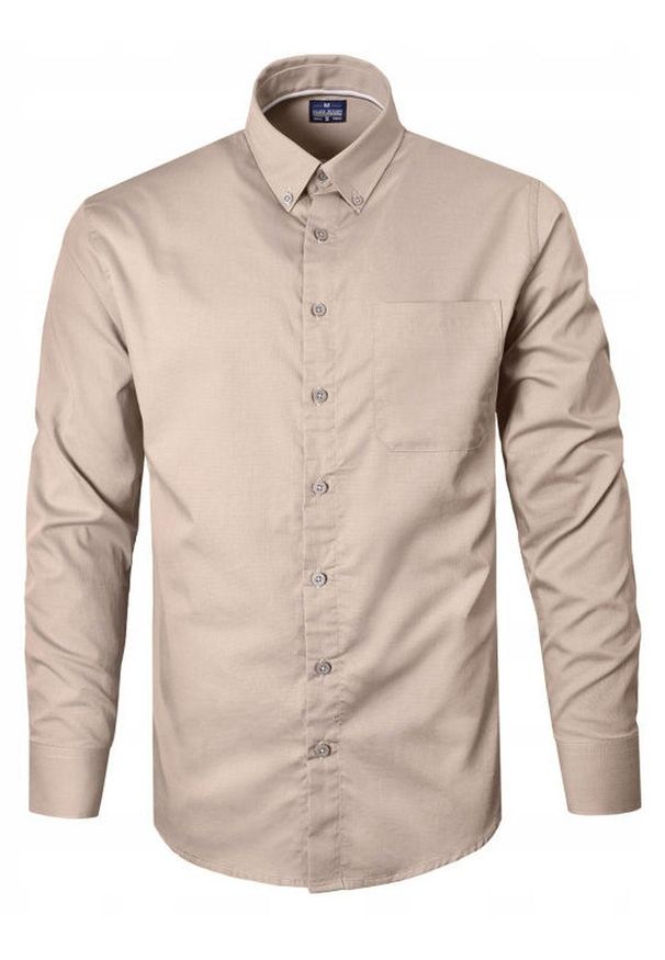 Lekko Taliowana Koszula Sportowa, Button Down - Pako Jeans - Beżowa. Okazja: na co dzień. Typ kołnierza: button down. Kolor: brązowy, wielokolorowy, beżowy. Materiał: bawełna. Styl: sportowy