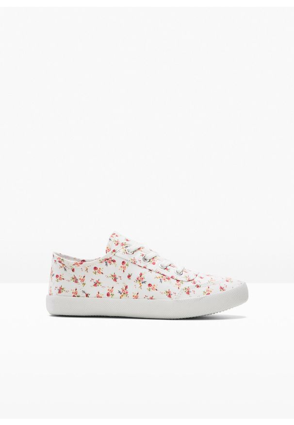 bonprix - Sneakersy. Kolor: biały. Wzór: kwiaty