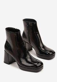 Born2be - Czarne Botki Lakierowane Vices na Platformie i Obcasie Falorea. Okazja: na co dzień. Kolor: czarny. Materiał: lakier. Obcas: na obcasie. Styl: casual, elegancki. Wysokość obcasa: średni #6