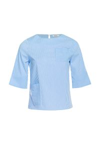 VEVA - Damska Bluzka z Kieszeniami w Paski Błękit. Kolor: niebieski. Materiał: materiał, bawełna. Długość rękawa: krótki rękaw. Wzór: paski #1