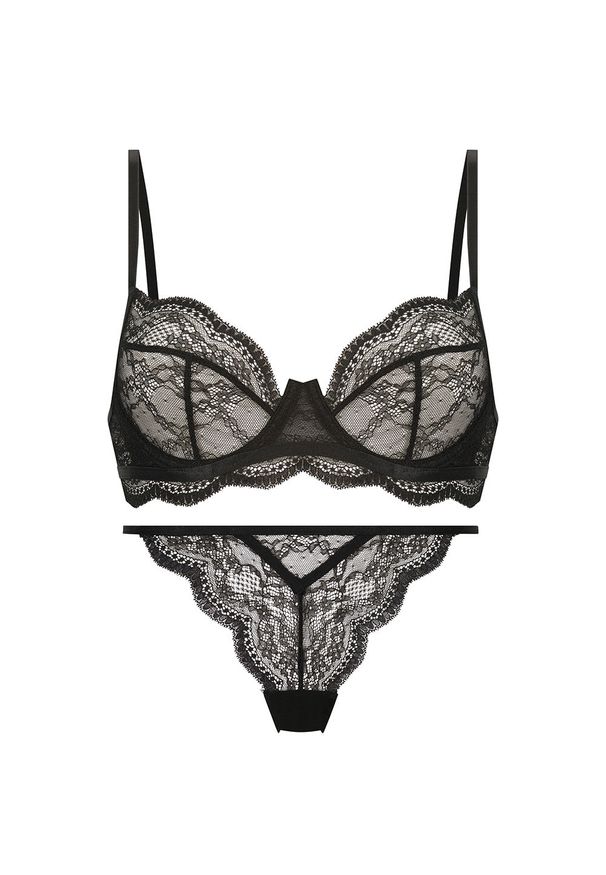 Intica - Koronkowy zestaw bielizny na romantyczne wieczory Plinia. Kolor: czarny. Materiał: koronka. Wzór: koronka