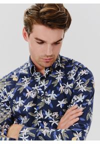 Pako Lorente - PAKO LORENTE – Granatowa koszula męska w kwiaty. Kolor: niebieski. Materiał: bawełna, elastan. Długość rękawa: długi rękaw. Długość: długie. Wzór: kwiaty #6