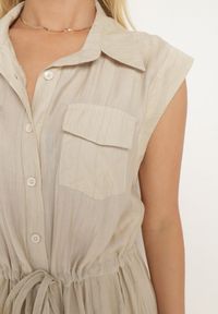 Born2be - Beżowa Wiskozowa Sukienka o Koszulowym Kroju z Paskiem w Talii Mareviana. Kolor: beżowy. Materiał: wiskoza. Typ sukienki: koszulowe. Styl: klasyczny #5