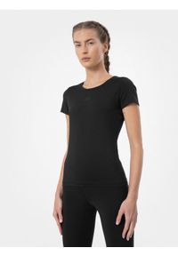 4f - Koszulka treningowa slim szybkoschnąca damska. Kolor: czarny. Materiał: dzianina, skóra, materiał. Sport: fitness #1