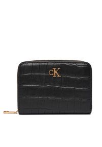 Calvin Klein Mały Portfel Damski Ck Croc Medium Flap Zip Around LV04F1095G Czarny. Kolor: czarny. Materiał: skóra