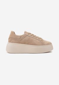 Renee - Beżowe Sneakersy z Naturalnego Zamszu na Platformie Nalirette. Okazja: na co dzień. Kolor: beżowy. Materiał: zamsz. Obcas: na platformie