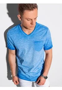 Ombre Clothing - T-shirt męski bawełniany S1388 - niebieski - XXL. Kolor: niebieski. Materiał: bawełna