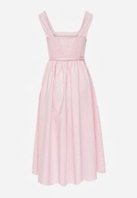 Renee - Różowa Retro Sukienka z Bawełny i Wiskozy w Kropki o Rozkloszowanym Kroju Phrithoe. Okazja: na randkę. Kolor: różowy. Materiał: wiskoza, bawełna. Wzór: kropki. Typ sukienki: rozkloszowane. Styl: retro #6