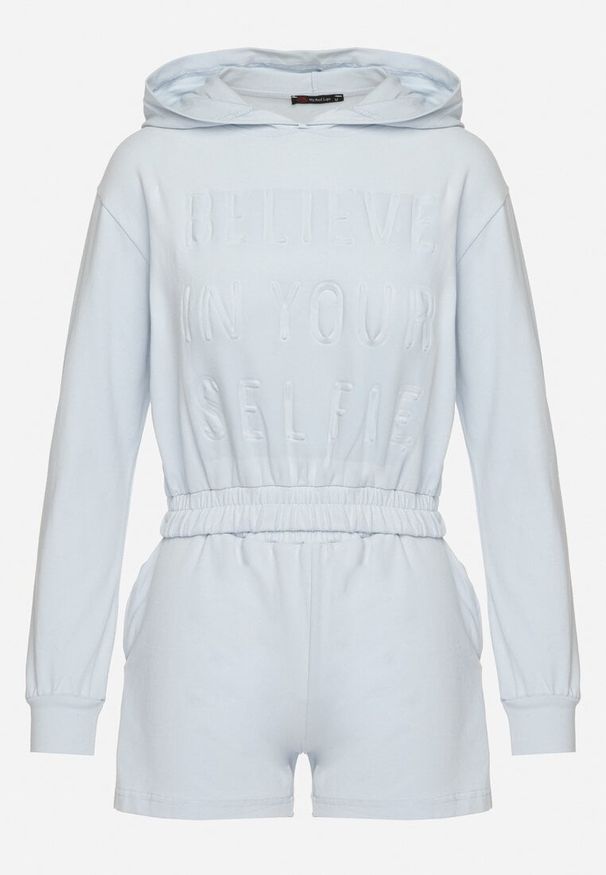 Born2be - Jasnoniebieski Bawełniany Komplet Sportowy Bluza z Kapturem i Szorty Izilia. Kolor: niebieski. Materiał: bawełna