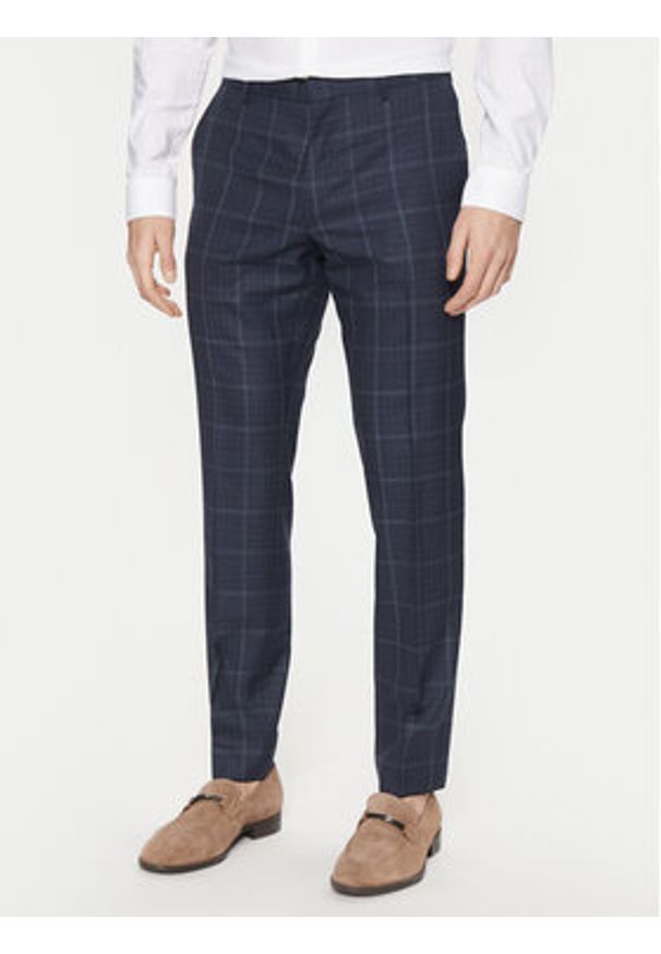 BOSS Garnitur H-Huge 50518097 Granatowy Slim Fit. Kolor: niebieski. Materiał: wełna