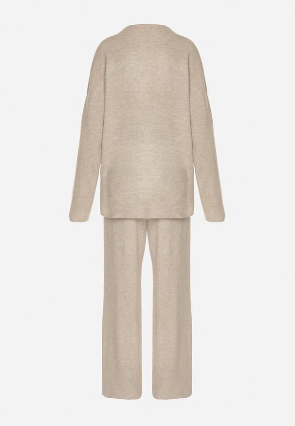 Born2be - Beżowy Dzianinowy Komplet z Wełną Spodnie i Sweter Tesira. Kolor: beżowy. Materiał: dzianina, wełna