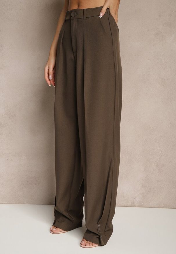 Renee - Brązowe Spodnie Garniturowe High Waist Annavia. Okazja: na spotkanie biznesowe. Stan: podwyższony. Kolor: brązowy. Styl: biznesowy, elegancki