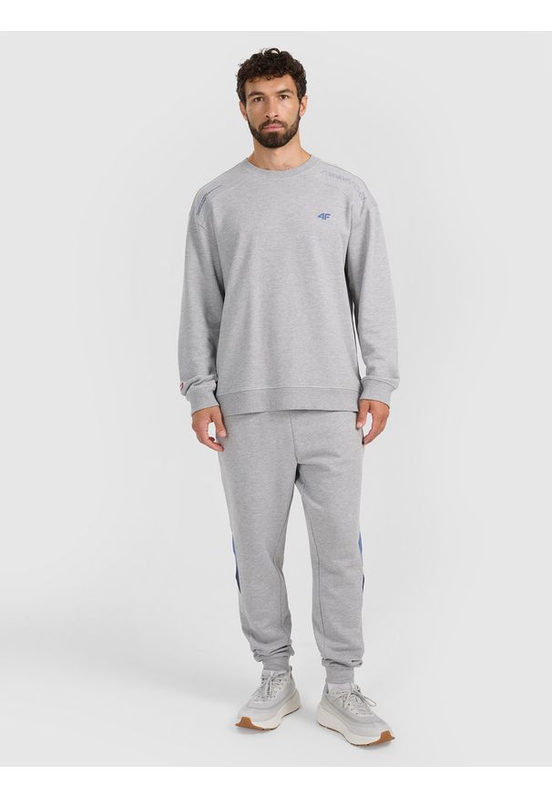 4f - 4F Bluza dresowa nierozpinana bez kaptura męska - szara XXL. Okazja: na co dzień. Typ kołnierza: bez kaptura. Kolor: szary. Materiał: dresówka. Wzór: nadruk. Styl: casual