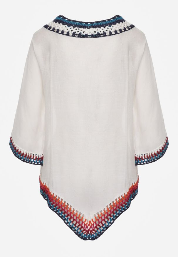 Renee - Biała Bluzka Narzutka w Stylu Boho z Rękawem 3/4 Dimiara. Okazja: na co dzień. Kolor: biały. Materiał: jeans, materiał. Wzór: haft. Styl: boho