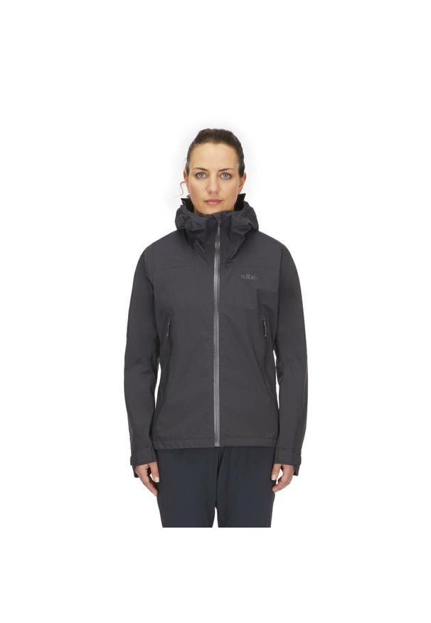Kurtka przeciwdeszczowa damska Rab Women's Downpour Light Jacket z kapturem. Typ kołnierza: kaptur. Kolor: szary