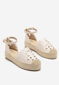 Born2be - Beżowe Espadryle na Grubej Podeszwie z Ażurową Cholewką Eleasel. Okazja: na co dzień. Zapięcie: sprzączka. Kolor: beżowy. Materiał: jeans. Szerokość cholewki: normalna. Wzór: ażurowy. Styl: casual #4