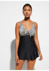 bonprix - Sukienka kąpielowa z ozdobną kokardką. Typ kołnierza: kokarda. Kolor: czarny. Długość rękawa: na ramiączkach #1