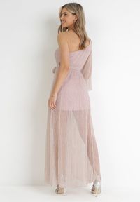 Born2be - Ciemnoróżowa Asymetryczna Sukienka Maxi na Jedno Ramię Wiązana w Pasie Lilini. Kolor: różowy. Typ sukienki: asymetryczne. Długość: maxi