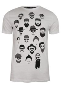 Brave Soul - Biały T-Shirt (Koszulka) z Nadrukiem -BRAVE SOUL- Męski, Brodacz, Okrągły Dekolt, Barber, Twarze. Okazja: na co dzień. Kolor: biały. Materiał: bawełna. Wzór: nadruk. Styl: casual #1