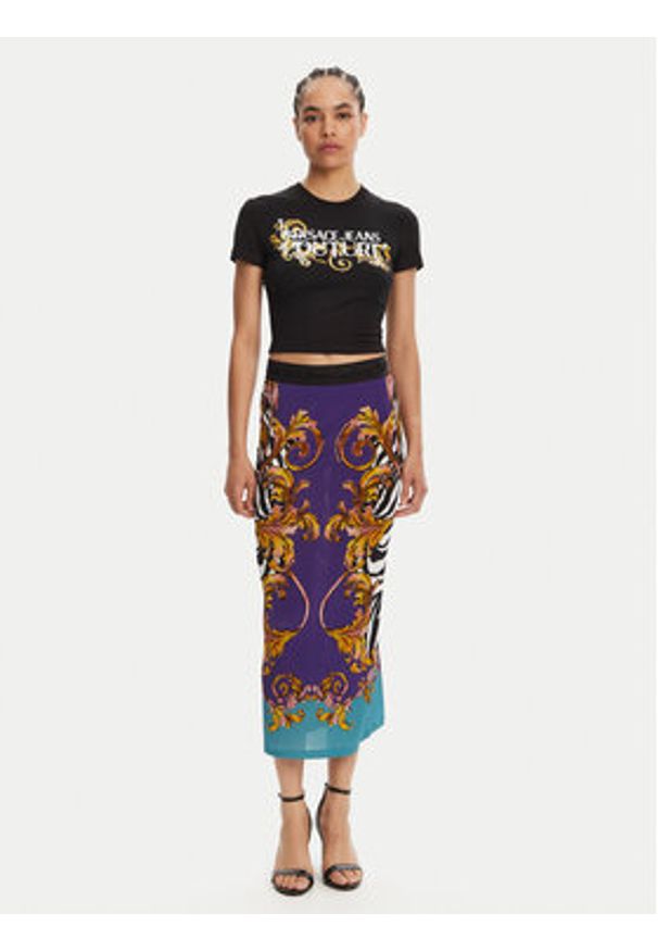 Versace Jeans Couture T-Shirt 78HAHC05 Czarny Slim Fit. Kolor: czarny. Materiał: bawełna