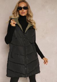 Renee - Czarna Długa Kamizelka z Kapturem Dwustronna Lurenta. Typ kołnierza: kaptur. Kolekcja: plus size. Kolor: czarny. Długość: długie #5